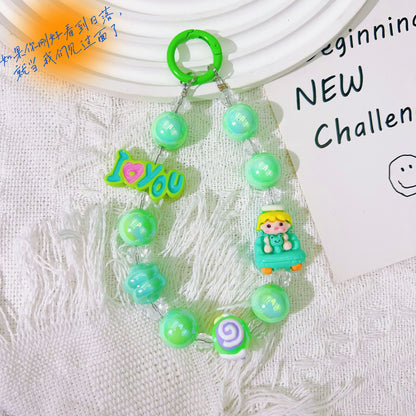 Creative letter cartoon bead string mobile phone chain hand-painted bead keychain pendant Douyin live broadcast same bag accessories