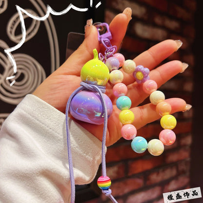 New electroplated colorful gourd keychain cartoon couple mobile phone chain bead string wrist rope anti-lost chain bag pendant