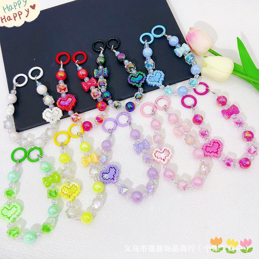 New electroplated love mobile phone chain acrylic color dopamine bead string live broadcast of the same bag water cup chain