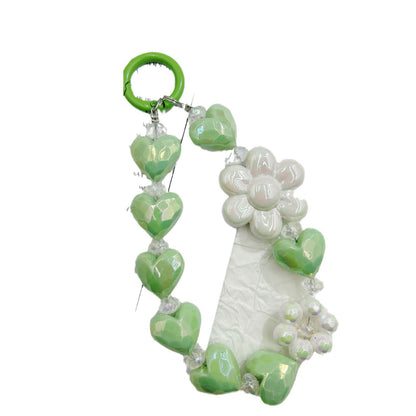 New electroplated love sunflower keychain bead string mobile phone pendant small fresh color bag accessories earphone pendant