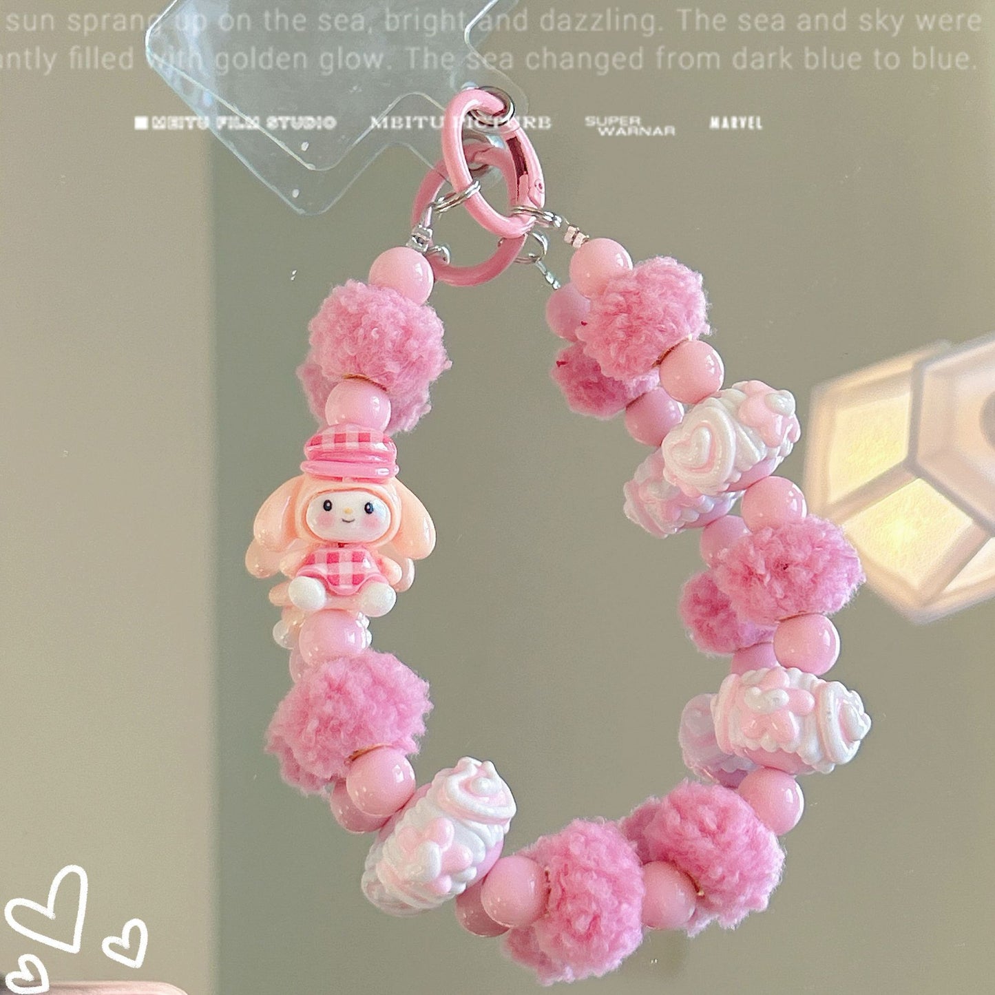 Autumn and winter hairball beads string mobile phone chain Sanrio cute car keychain mobile phone case pendant bag decoration wholesale