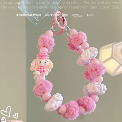 Autumn and winter hairball beads string mobile phone chain Sanrio cute car keychain mobile phone case pendant bag decoration wholesale