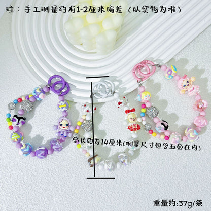 Creative hand-painted graffiti cartoon mobile phone chain diamond ball bead string mobile phone case back clip pendant keychain accessories wholesale