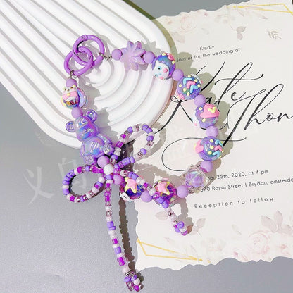 Small fresh ins hand-painted beads mobile phone pendant cartoon bear bow accessories bead string keychain live broadcast of the same style