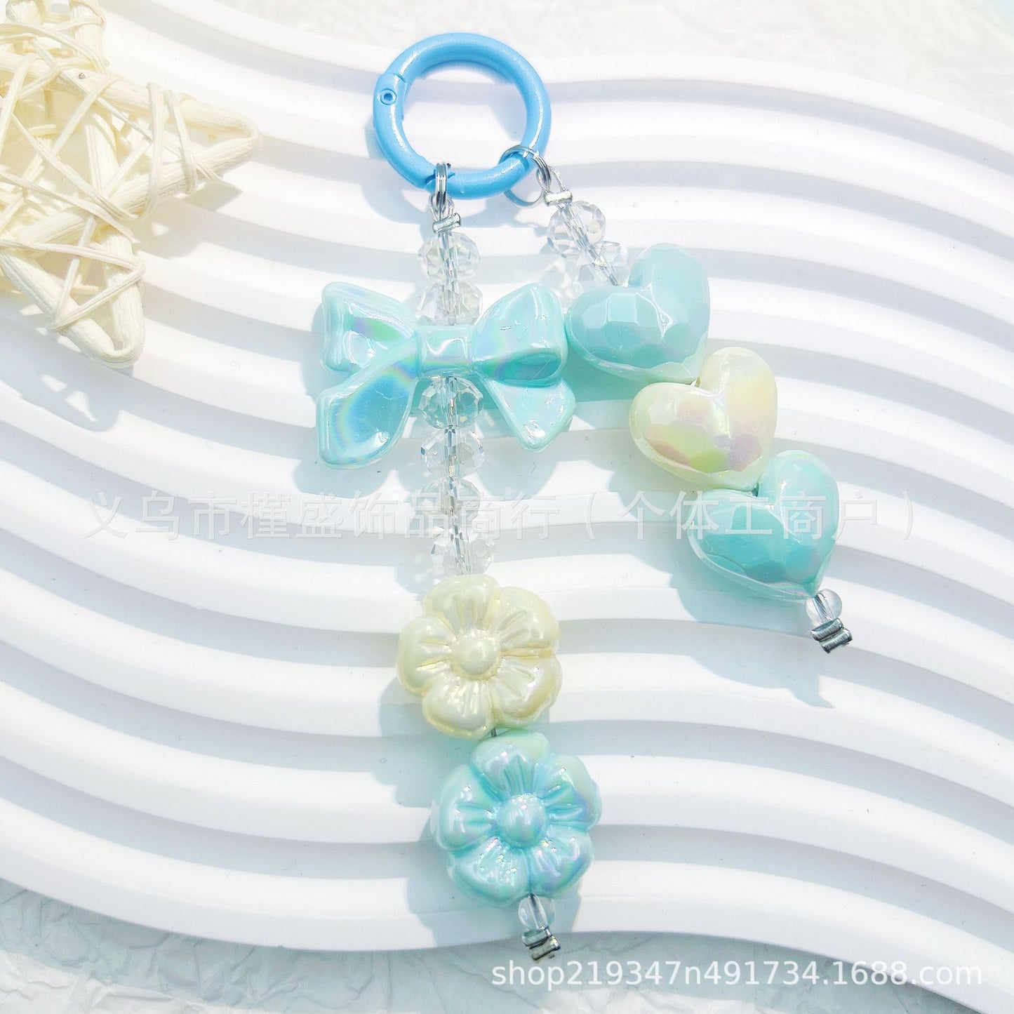 New electroplating cutting surface love bead string mobile phone chain pendant short car keychain pendant Xiaohongshu same style