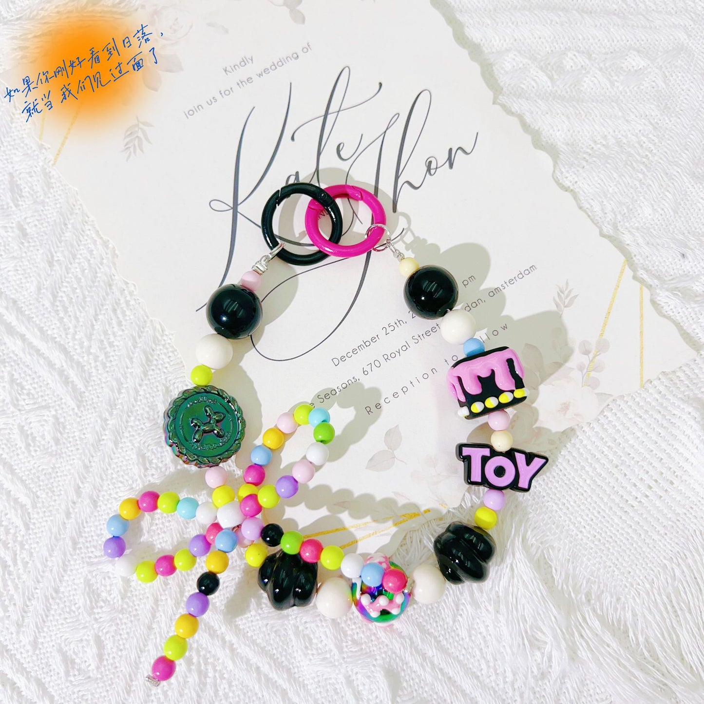 Creative candy color hand-painted bead string mobile phone chain letter keychain pendant earphone bag mobile phone case decorative gift