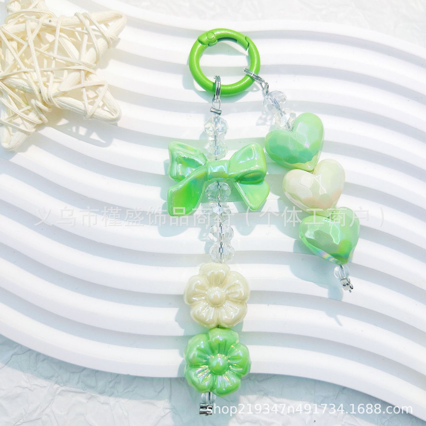 New electroplating cutting surface love bead string mobile phone chain pendant short car keychain pendant Xiaohongshu same style