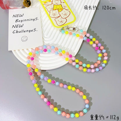 New acrylic mixed color bead string mobile phone chain girl heart oblique span chain mobile phone case lanyard anti-lost strap pendant