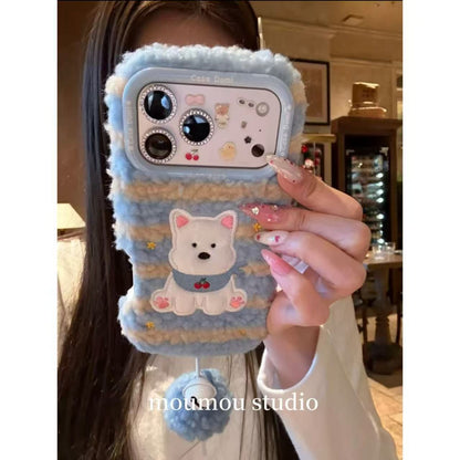 Autumn and winter cute striped embroidered small animals for iPhone17promax Apple 16 mobile phone case 15 new 14