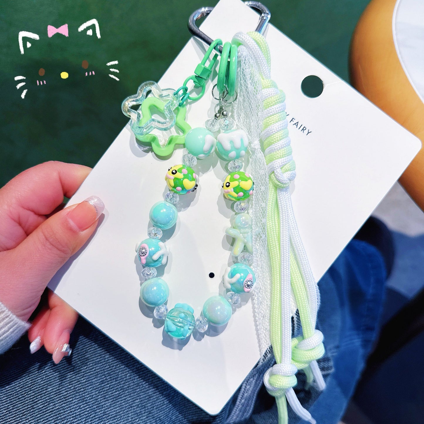 ins Wind Cross-border Cartoon Series Color Rope Bag Pendant Hand-painted Bead String Mobile Phone Chain Pendant Keychain Wholesale