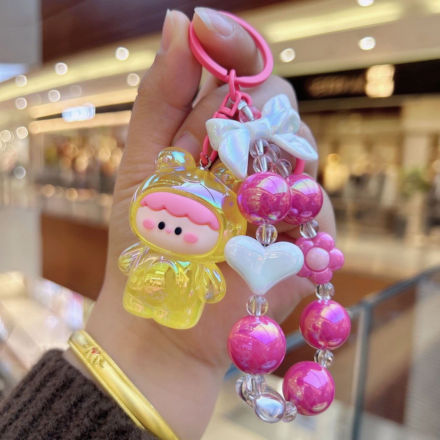 Acrylic glow-in-the-dark frog bead string keychain exquisite and cute mobile phone pendant bag pendant dly