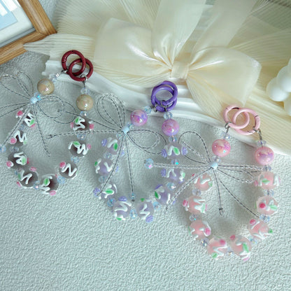 Creative beaded crystal bow hand-painted bead mobile phone chain keychain blind box live broadcast the same claw machine gift