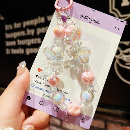New acrylic high-transparency colorful crystal butterfly bead string mobile phone case pendant Internet celebrity same keychain mobile phone chain