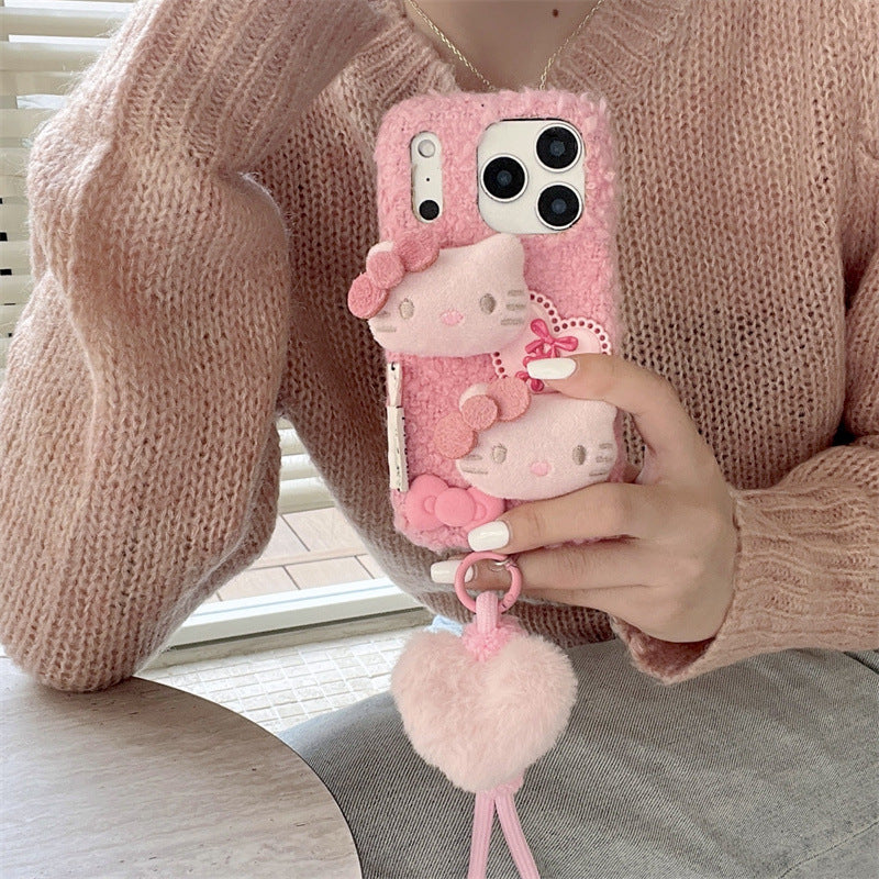 Autumn and winter plush three-dimensional cartoon all-inclusive anti-drop mobile phone case protective case