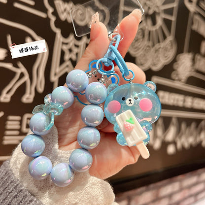 Cartoon luminous acrylic popsicle bear keychain cute mobile phone chain pendant doll bead string bag pendant gift