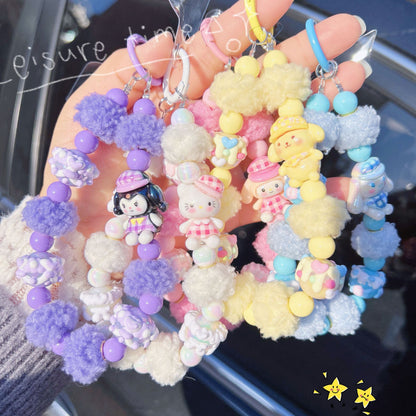 Autumn and winter hairball beads string mobile phone chain Sanrio cute car keychain mobile phone case pendant bag decoration wholesale