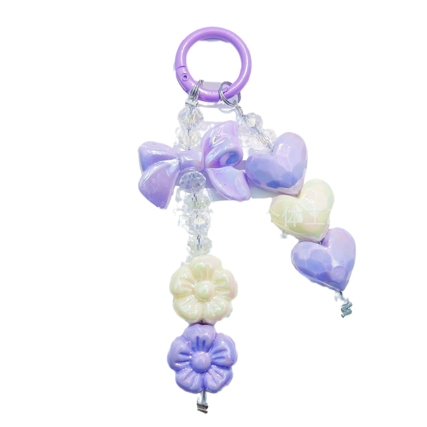 New electroplating cutting surface love bead string mobile phone chain pendant short car keychain pendant Xiaohongshu same style