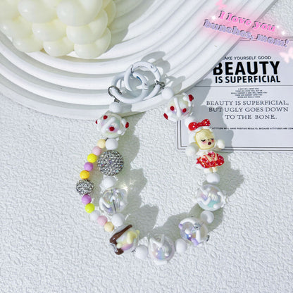 Creative hand-painted graffiti cartoon mobile phone chain diamond ball bead string mobile phone case back clip pendant keychain accessories wholesale