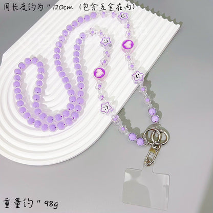 New acrylic bead in bead oblique span chain mobile phone case anti-lost rope oil dripping flower bag pendant bead string jewelry