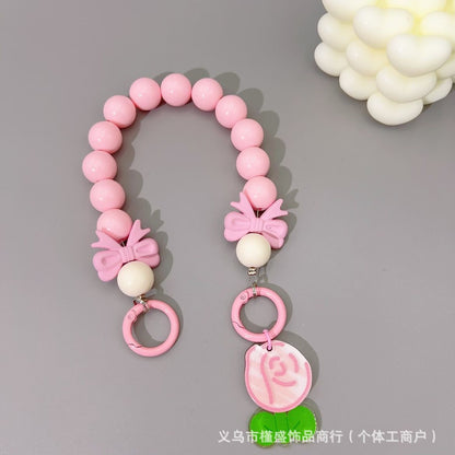 New cartoon cute acrylic flower mobile phone chain Xiaohongshu same student water cup hanging chain luggage accessories