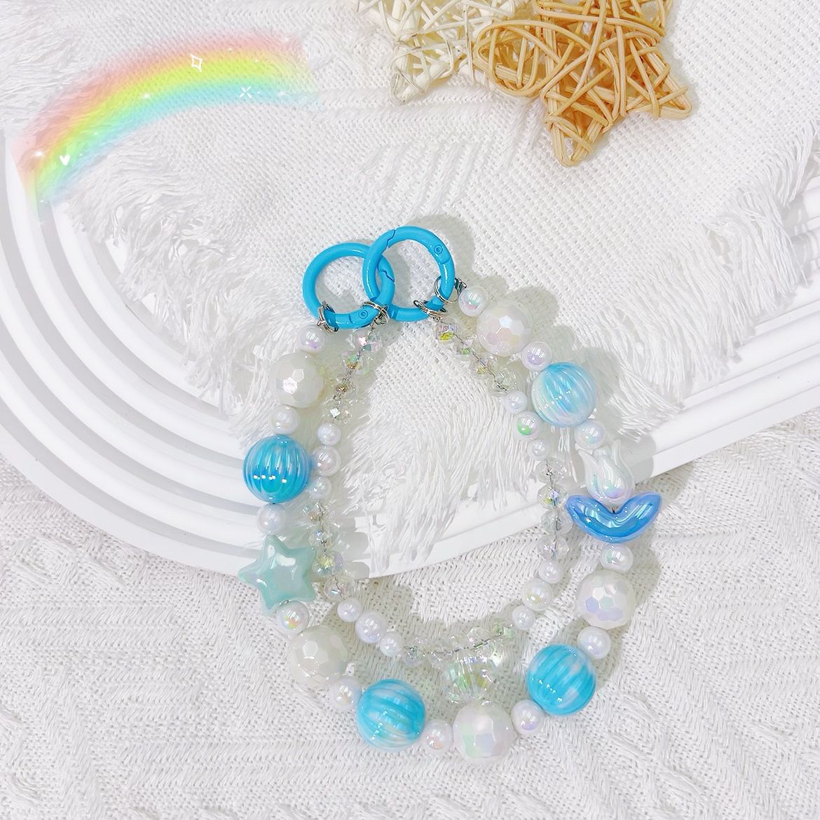 Creative tulip bead string mobile phone chain 16mm smudged pumpkin bead car key pendant small fresh crystal chain