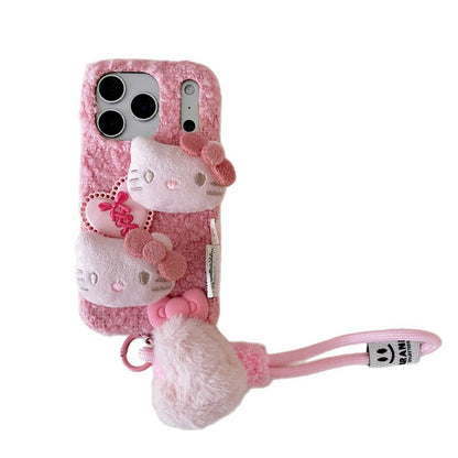 Autumn and winter plush three-dimensional cartoon all-inclusive anti-drop mobile phone case protective case