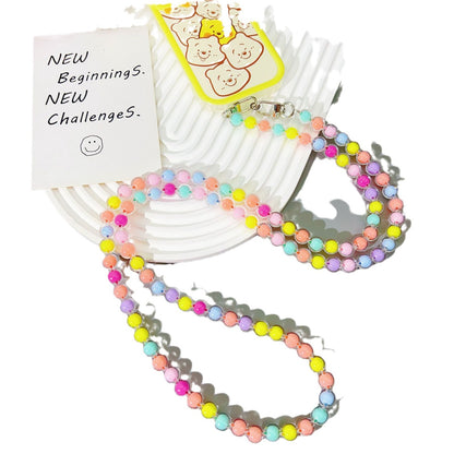 New acrylic mixed color bead string mobile phone chain girl heart oblique span chain mobile phone case lanyard anti-lost strap pendant