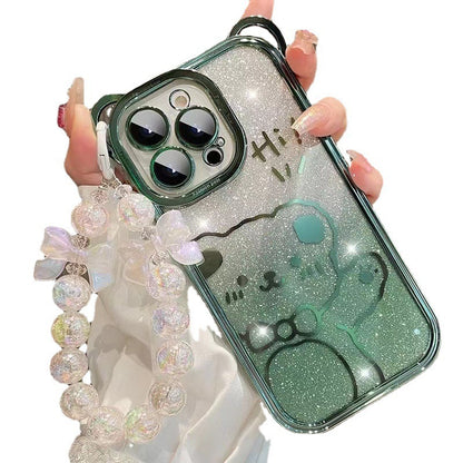 New Korean style ins color-plated burst beads beaded bows mobile phone pendant pendant bag pendant key pendant