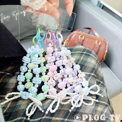 Creative cheese bead string mobile phone chain, Xiaohongshu same mobile phone case, car keychain, bag anti-loss bead string pendant