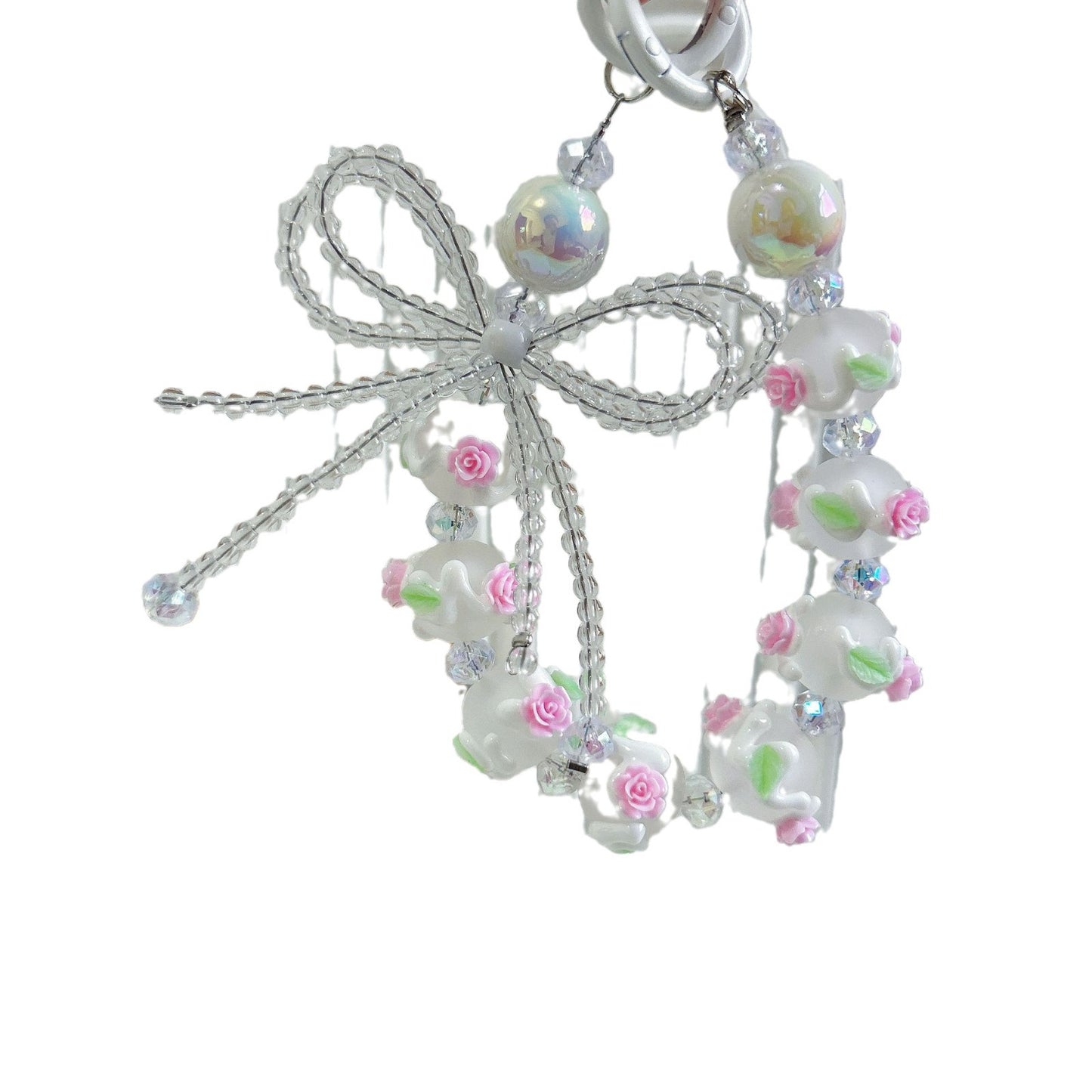 Creative beaded crystal bow hand-painted bead mobile phone chain keychain blind box live broadcast the same claw machine gift