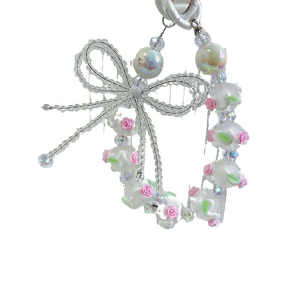 Creative beaded crystal bow hand-painted bead mobile phone chain keychain blind box live broadcast the same claw machine gift