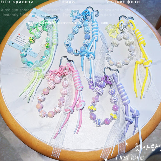 ins Wind Cross-border Cartoon Series Color Rope Bag Pendant Hand-painted Bead String Mobile Phone Chain Pendant Keychain Wholesale