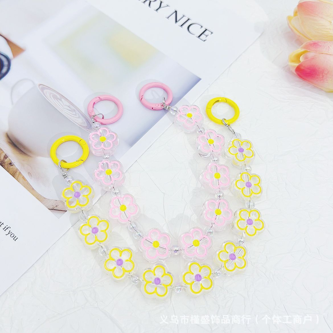 Dripping flower mobile phone chain earphone bag mobile phone case pendant luggage car keychain pendant DIY bead chain