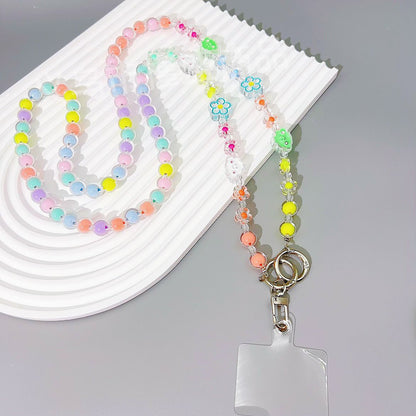 New acrylic bead in bead oblique span chain mobile phone case anti-lost rope oil dripping flower bag pendant bead string jewelry
