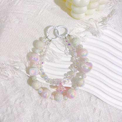 Creative and fresh peach heart crystal bead string mobile phone chain pendant bag pendant chain girl heart versatile accessories gift