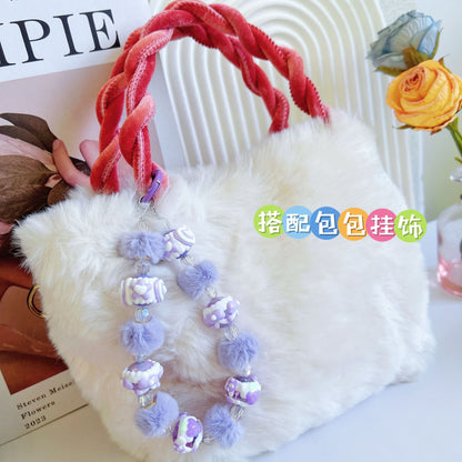 New autumn and winter hairball ring hand-painted beads, mobile phone chain beads, car keychain pendant, bag accessories, live broadcast of the same style