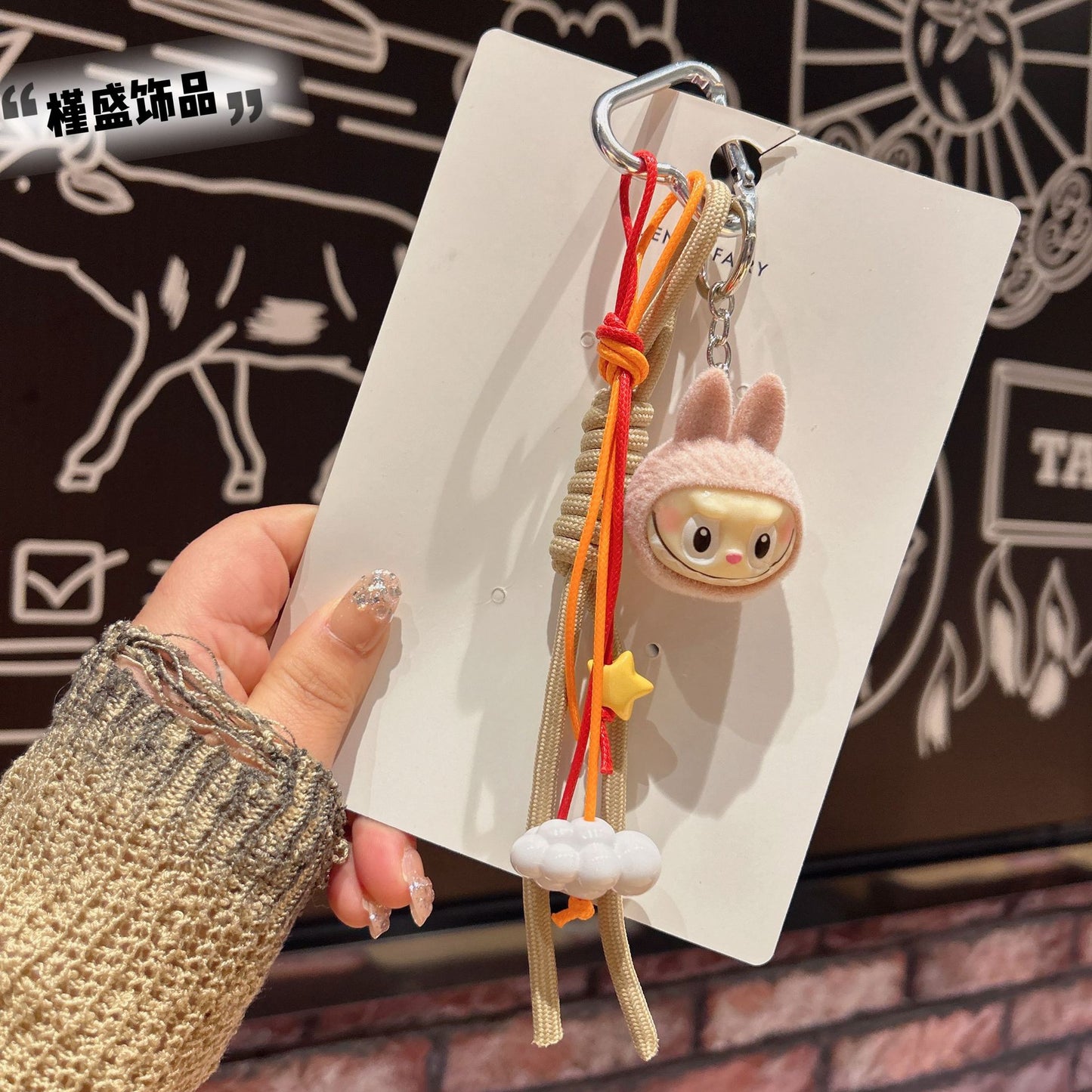Cross-border cartoon flocked rabub backpack pendant doll desktop three-dimensional ornament keychain pendant couple gift