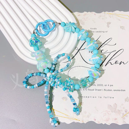 Small fresh ins hand-painted beads mobile phone pendant cartoon bear bow accessories bead string keychain live broadcast of the same style