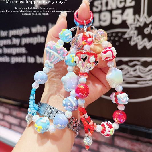 Creative hot air balloon bead string mobile phone chain keychain Xiaohongshu same heavy industry hand-painted balloon pendant doll grabbing machine