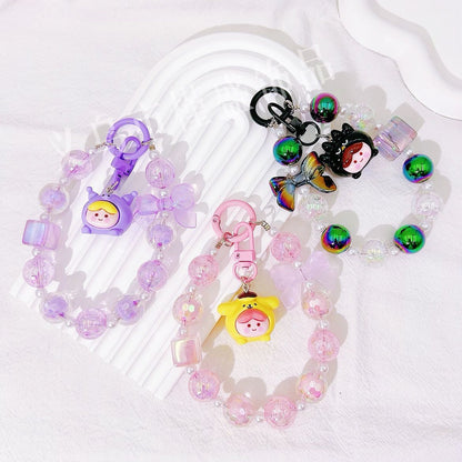 Cartoon three-dimensional cute particle, mobile phone chain pendant, straight hole bead string, student schoolbag, pendant, blind box, gift key hook