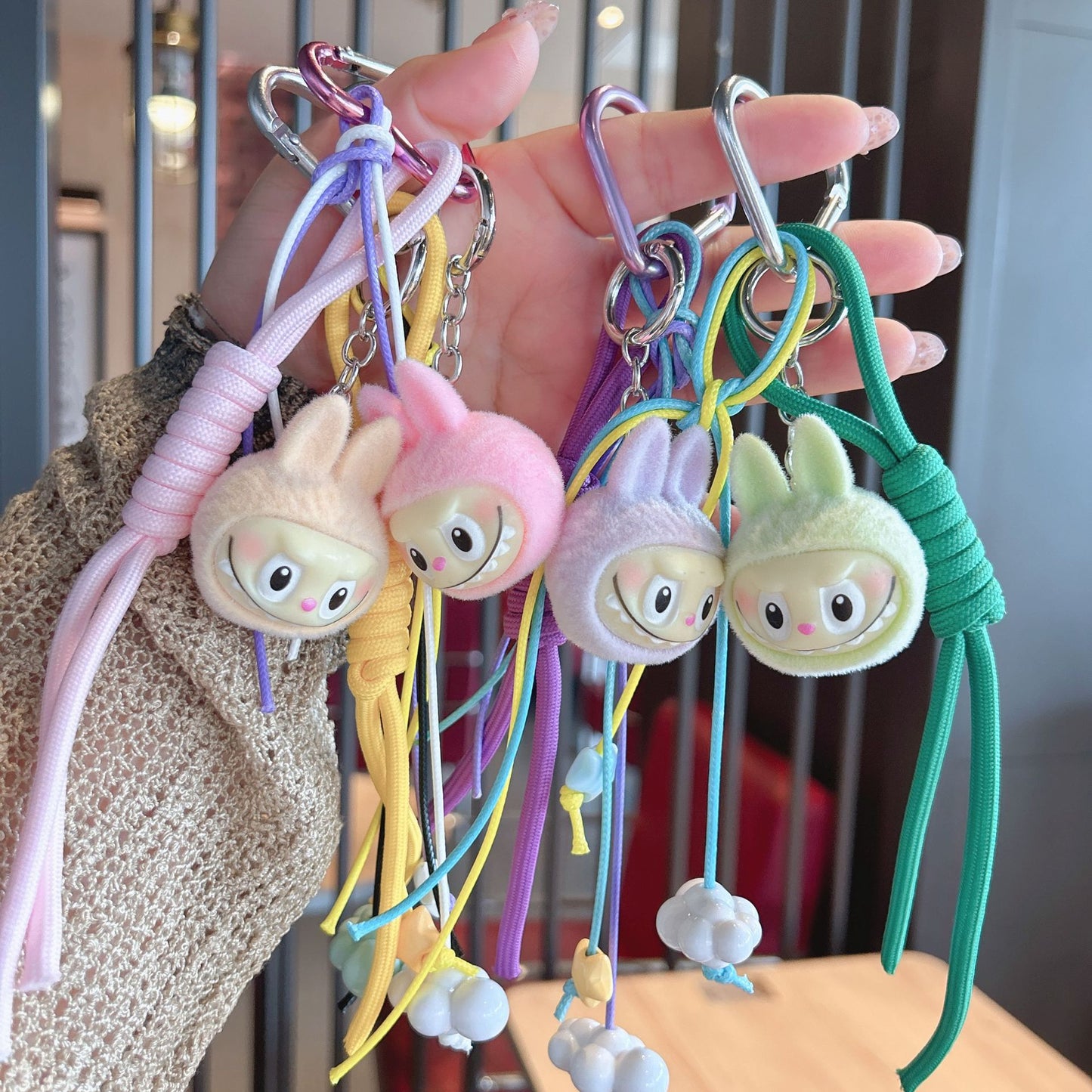 Cross-border cartoon flocked rabub backpack pendant doll desktop three-dimensional ornament keychain pendant couple gift