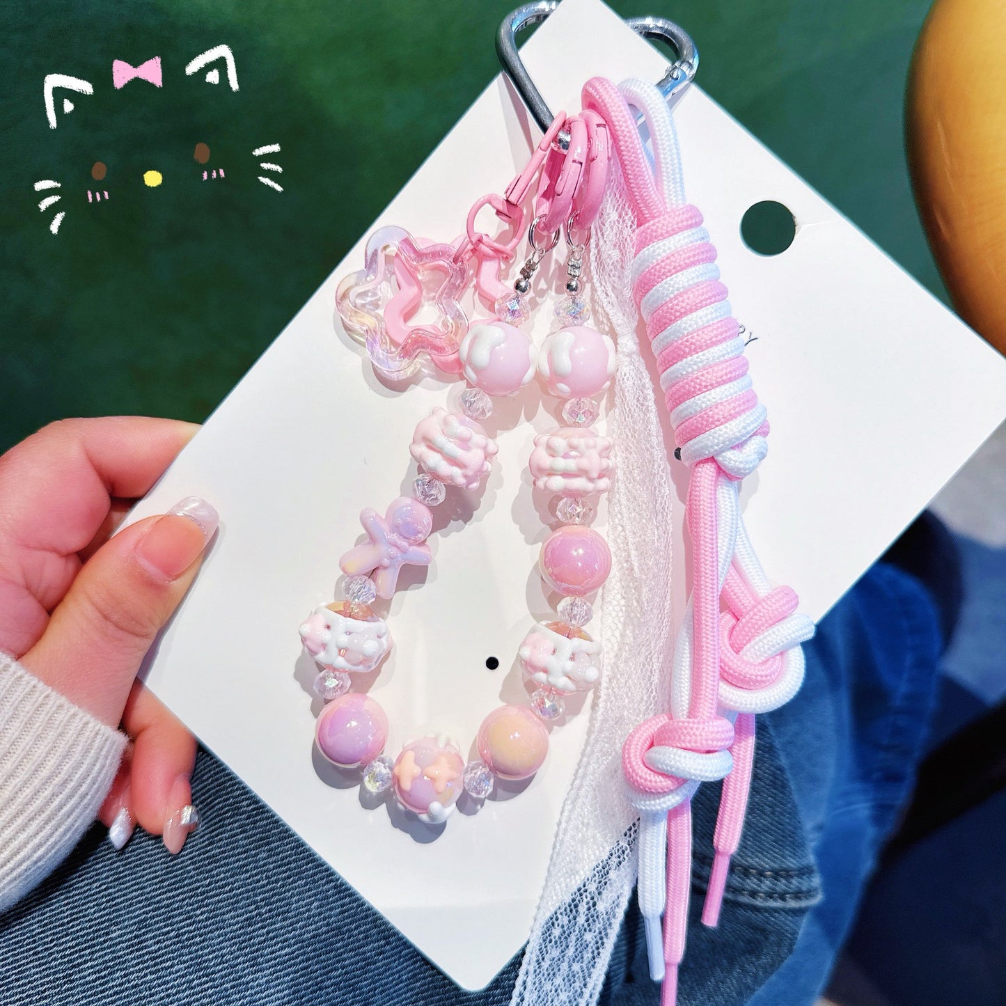 ins Wind Cross-border Cartoon Series Color Rope Bag Pendant Hand-painted Bead String Mobile Phone Chain Pendant Keychain Wholesale