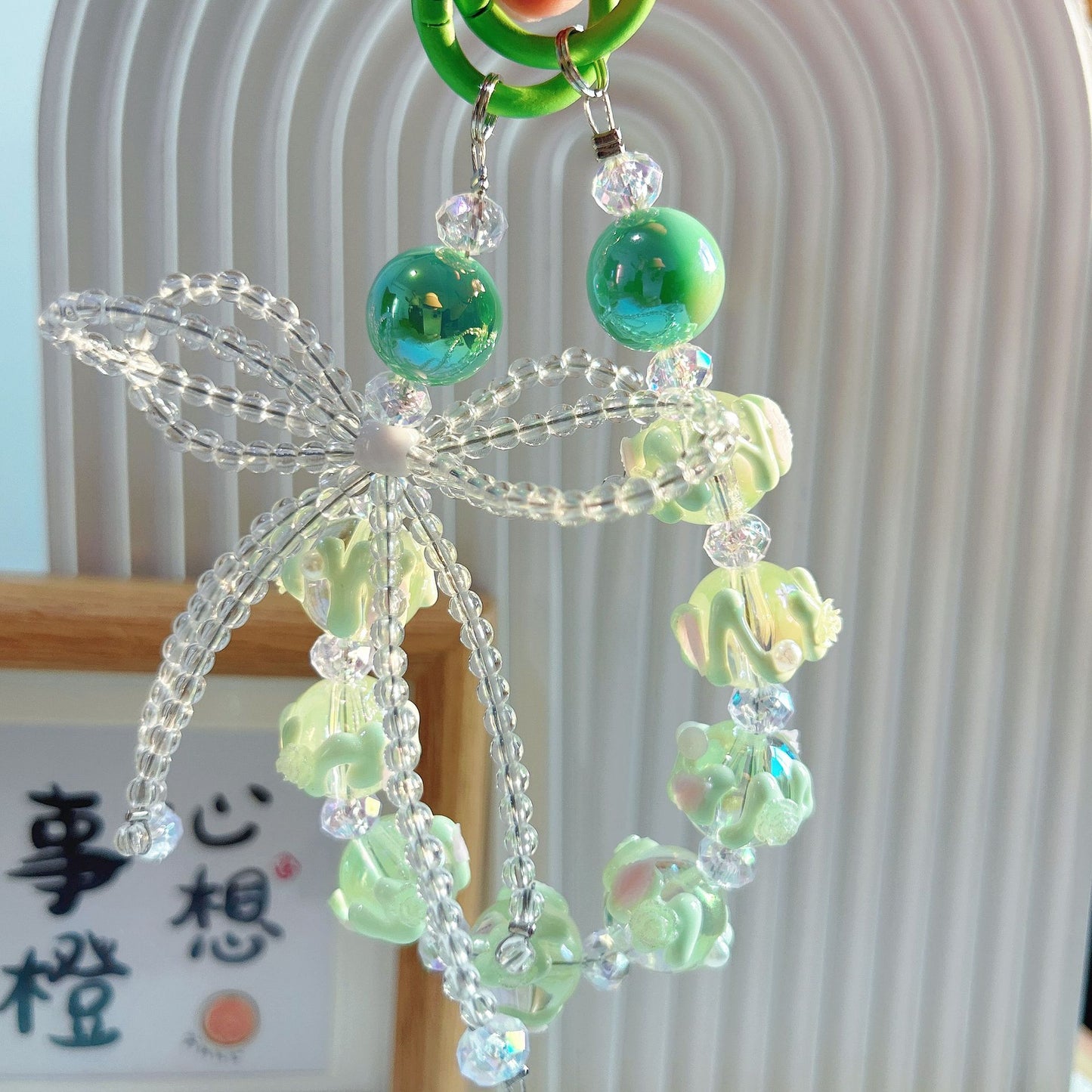Creative beaded crystal bow hand-painted bead mobile phone chain keychain blind box live broadcast the same claw machine gift