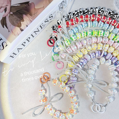 Korean small fresh pearl mobile phone chain bag pendant full of oil heavy industry hand-painted beads Xiaohongshu same mobile phone pendant