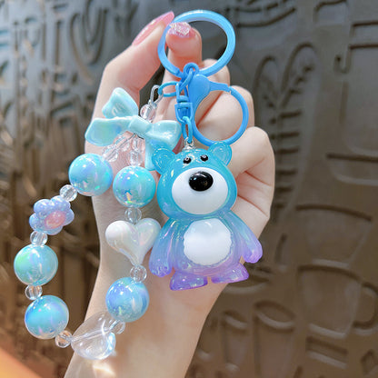 New gradual change strawberry bear bead string mobile phone key pendant pendant bag accessories cute exquisite key chain gift