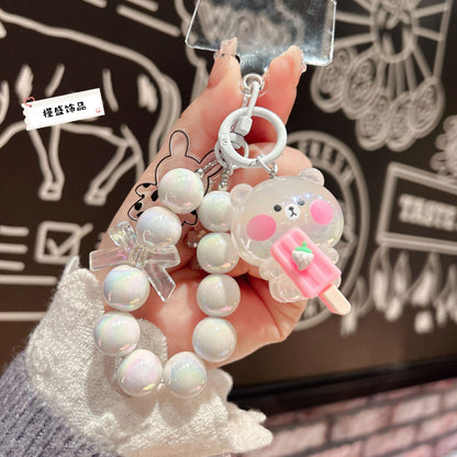 Cartoon luminous acrylic popsicle bear keychain cute mobile phone chain pendant doll bead string bag pendant gift