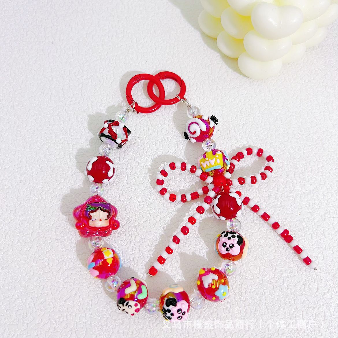 Bow hand-painted beads mobile phone chain blind box same bead string chain bag car keychain pendant clothing accessories