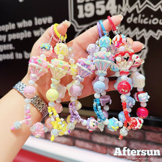 Creative hot air balloon bead string mobile phone chain keychain Xiaohongshu same heavy industry hand-painted balloon pendant doll grabbing machine