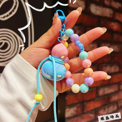 New electroplated colorful gourd keychain cartoon couple mobile phone chain bead string wrist rope anti-lost chain bag pendant