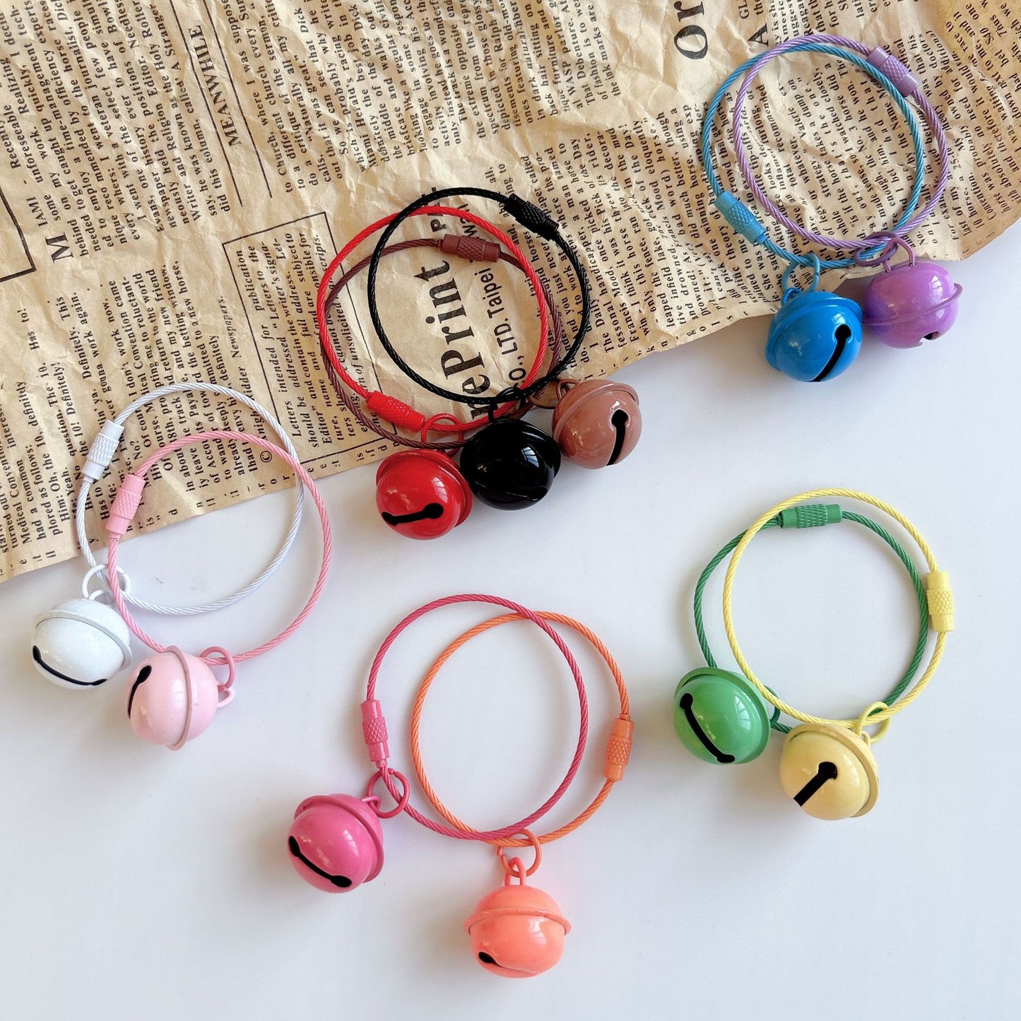 Color paint wire rope keychain 22mm bell, key ring DIY handmade accessories creative small gifts